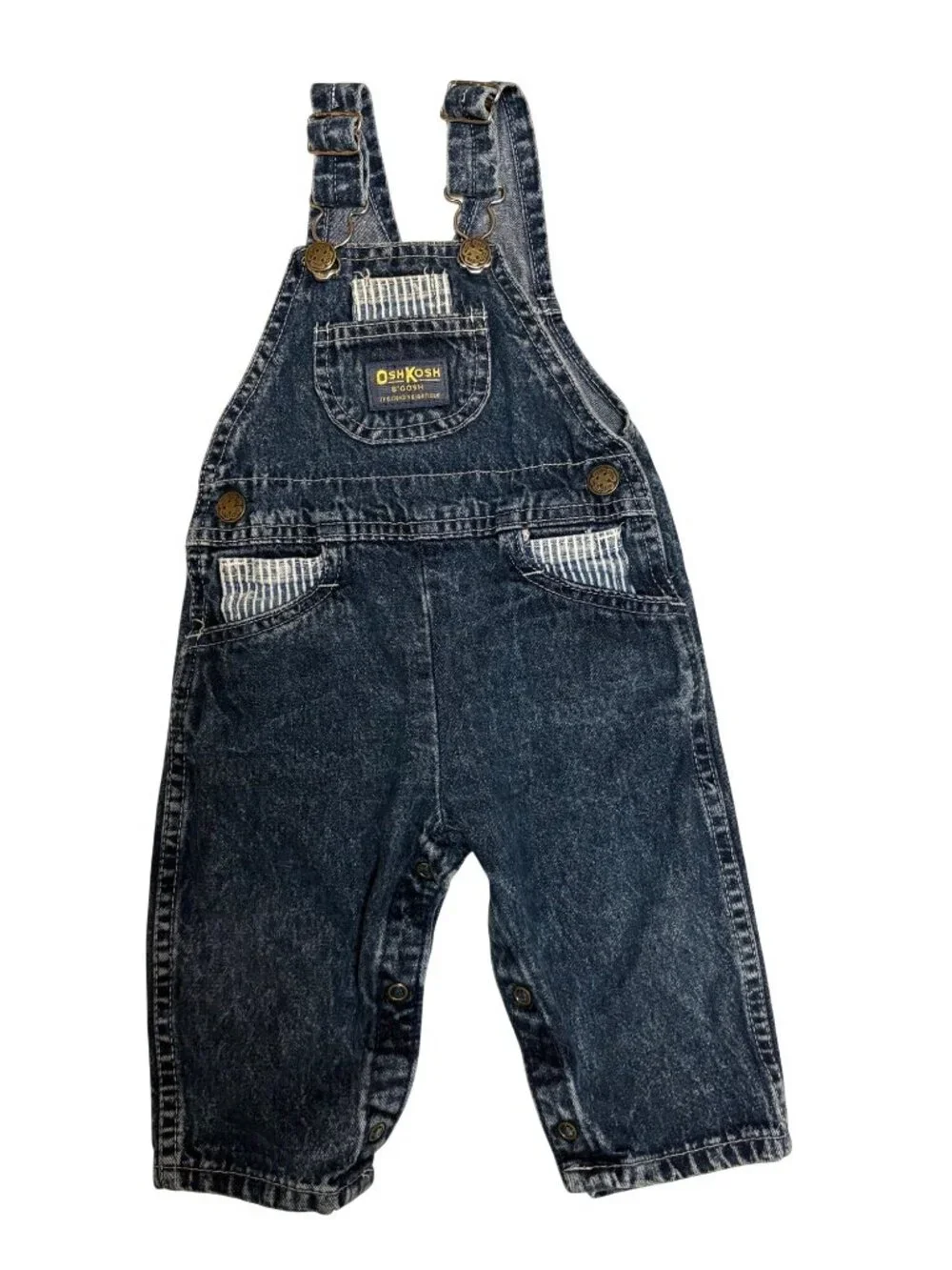 Vintage OshKosh B'gosh Baby Denim Overalls 12M Vestbak 90's Striped Pockets